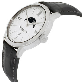 Baume & Mercier Classima White Dial Black Leather Strap Moonphase Date Quartz Mens Watch MOA10219