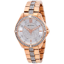 Load image into Gallery viewer, Bulova Crystal Collection Silver Dial Rose Gold Steel Strap Watch for Women - 98L229