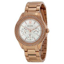 Load image into Gallery viewer, Bulova Crystal Silver Dial Rose Gold Steel Strap Watch for Women - 97N101