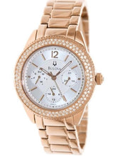 Load image into Gallery viewer, Bulova Crystal Silver Dial Rose Gold Steel Strap Watch for Women - 97N101