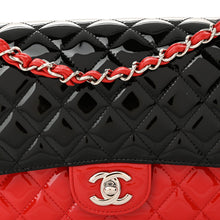 Load image into Gallery viewer, Patent Calfskin Quilted Bi-Color Medium Double Flap Black Red