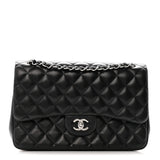 Lambskin Quilted Jumbo Double Flap Black