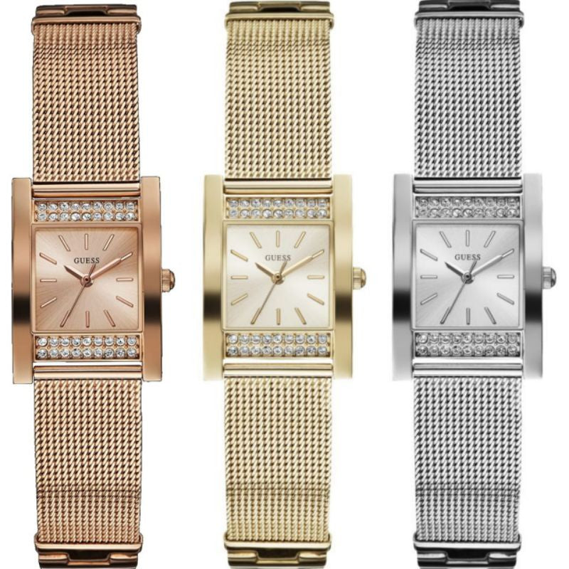 Guess Nouveau Diamonds Rose Gold Dial Rose Gold Mesh Bracelet Watch for Women - W0127L3