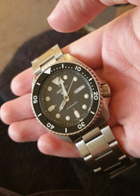 Load image into Gallery viewer, Seiko 5 Sports Automatic Day Date Black Dial Silver Steel Strap Watch for Men - SRPD55K1
