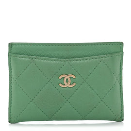 Caviar Quilted Card Holder Green