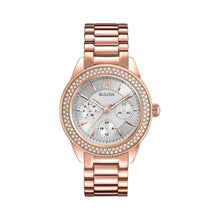 Load image into Gallery viewer, Bulova Crystal Silver Dial Rose Gold Steel Strap Watch for Women - 97N101