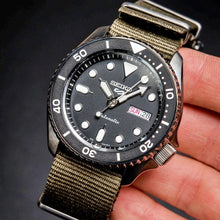 Load image into Gallery viewer, Seiko 5 Sport Automatic Black Dial Green Nylon Strap Watch For Men - SRPD65K4