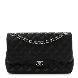 Lambskin Quilted Jumbo Double Flap Black
