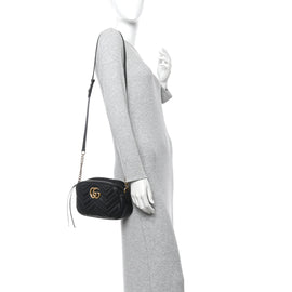 Calfskin Matelasse Small GG Marmont Chain Shoulder Bag Black