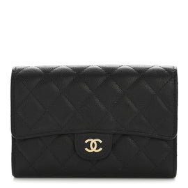 Caviar Quilted Medium Flap Wallet Black