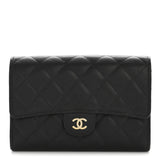 Caviar Quilted Medium Flap Wallet Black