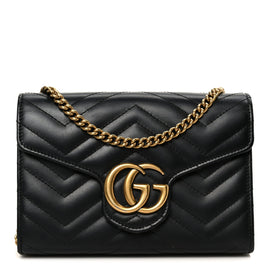 Calfskin Matelasse GG Marmont Chain Wallet Black