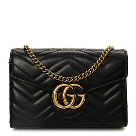Calfskin Matelasse GG Marmont Chain Wallet Black