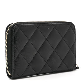 Caviar Quilted Crystal Zip Around Coin Purse Wallet Black