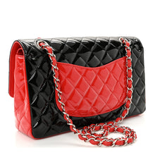 Load image into Gallery viewer, Patent Calfskin Quilted Bi-Color Medium Double Flap Black Red