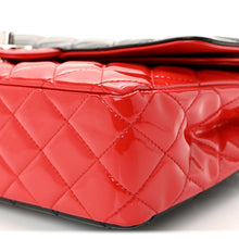 Load image into Gallery viewer, Patent Calfskin Quilted Bi-Color Medium Double Flap Black Red