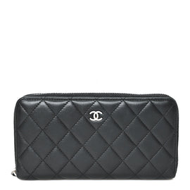 Lambskin Quilted Large Gusset Zip Around Wallet Black