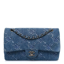 Load image into Gallery viewer, Denim Bleached Chain Medium Double Flap Blue