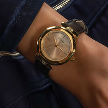 Load image into Gallery viewer, Guess Rumour Quartz Gold Dial Black Leather Strap Watch For Women - GW0689L2