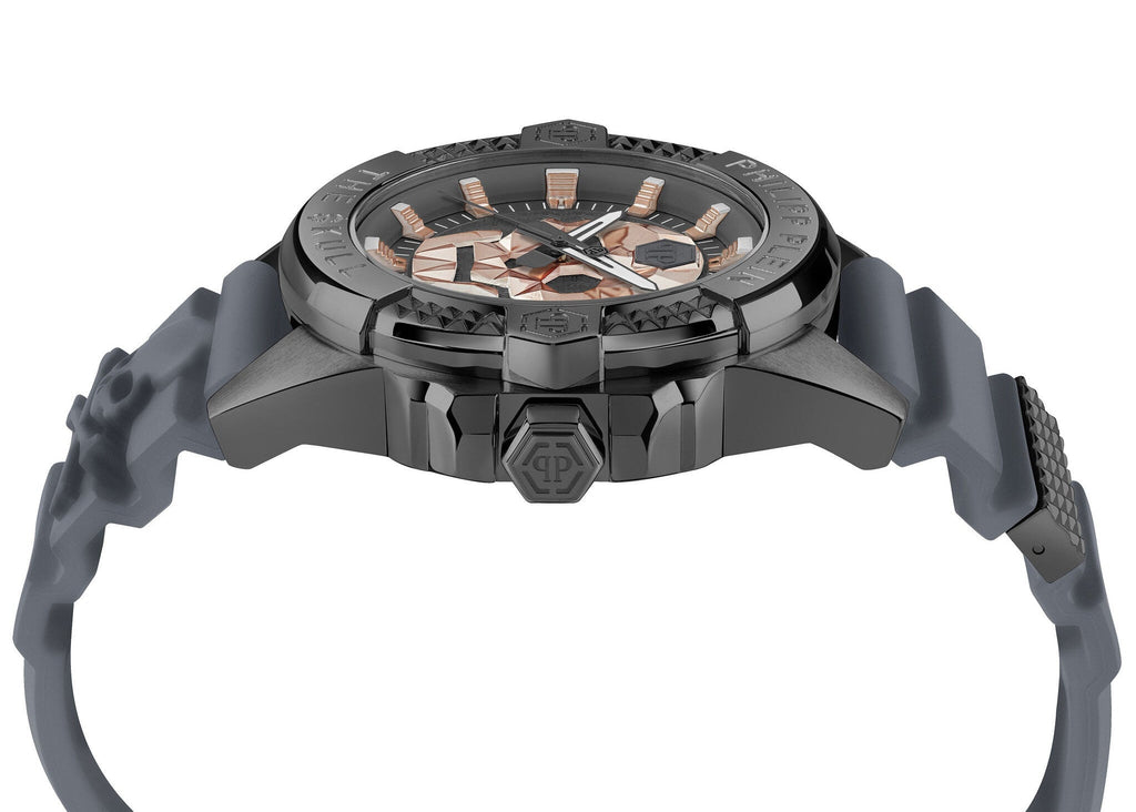 Philipp Plein The Skull Grey Dial Grey Silicone Strap Watch For Men- PWAAA2324