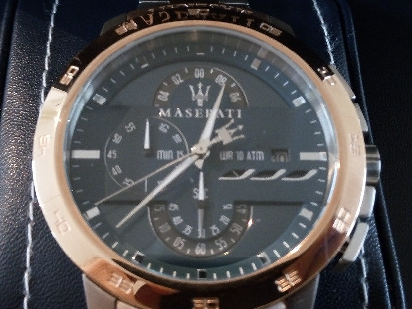 Maserati Ingegno Chronograph Blue Dial Two Tone Steel Strap Watch for Men - R8873619002