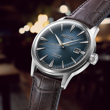 Load image into Gallery viewer, Seiko Cocktail Time Automatic Blue Dial Brown Leather Strap Watch for Men - SRPK15K1