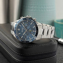 Load image into Gallery viewer, Hugo Boss Runner Chronograph Blue Dial Silver Steel Strap Watch for Men - 1514143