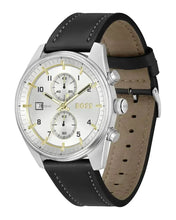 Load image into Gallery viewer, Hugo Boss Skytraveller Chronograph Silver Dial Black Leather Strap Watch for Men - 1514147