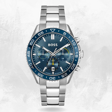 Load image into Gallery viewer, Hugo Boss Runner Chronograph Blue Dial Silver Steel Strap Watch for Men - 1514143