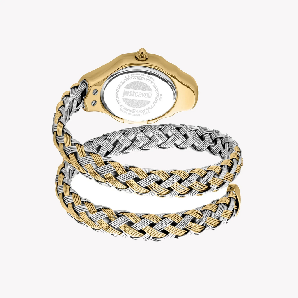 Just Cavalli Twined Mother of Pearl Dial Two Tone Steel Strap Watch for Women  - JC1L305M0055