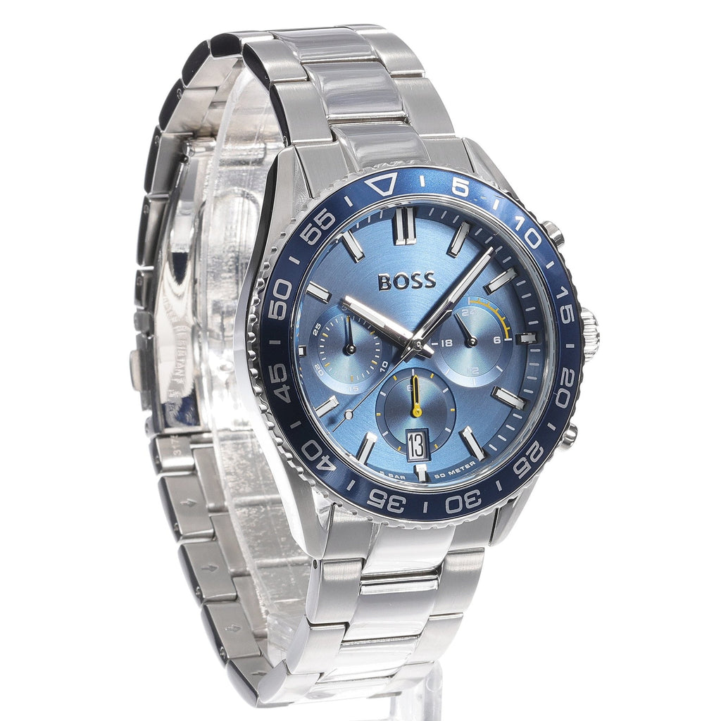 Hugo Boss Runner Chronograph Blue Dial Silver Steel Strap Watch for Men - 1514143