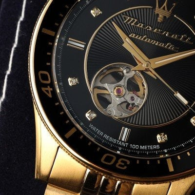 Maserati SFIDA Special Edition Automatic Black Dial Gold Steel Strap Watch for Men - R8823140012