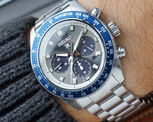 Load image into Gallery viewer, Seiko Prospex Speedtimer Solar Chronograph Grey Dial Silver Steel Strap Watch for Men - SSC939