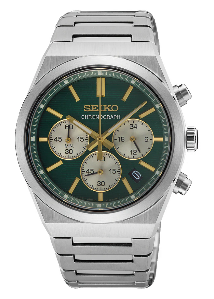 Seiko Sport Conceptual Chronograph Green Dial Silver Steel Strap Watch for Men - SSB461P1