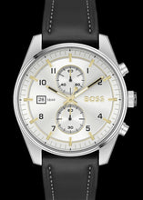 Load image into Gallery viewer, Hugo Boss Skytraveller Chronograph Silver Dial Black Leather Strap Watch for Men - 1514147