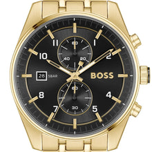 Load image into Gallery viewer, Hugo Boss Skytraveller Chronograph Black Dial Gold Steel Strap Watch for Men - 1514152