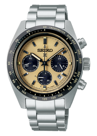 Seiko Prospex Speedtimer Solar Chronograph Gold Dial Silver Steel Strap Watch for Men - SSC817