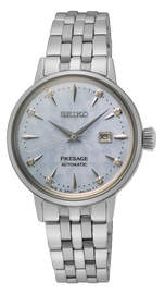 Seiko Presage Cocktail Time Automatic Skydiving Diamonds Blue Dial Silver Steel Strap Watch for Women - SRE007J1