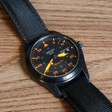 Load image into Gallery viewer, Seiko 5 Sports Flieger Pilot Automatic Black Dial Black Nylon Strap Watch for Men - SRPH33K1