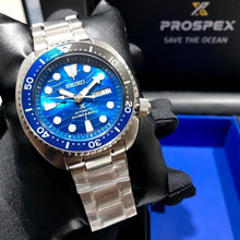 Load image into Gallery viewer, Seiko Prospex Save The Ocean Diver's Automatic Blue Dial Silver Steel Strap Watch for Men - SRPD21J1