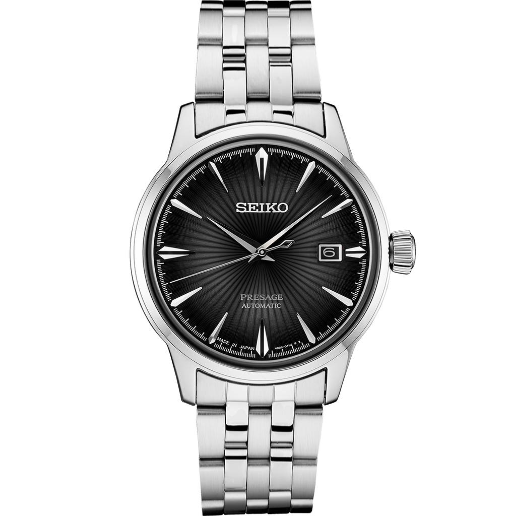 Seiko Presage Cocktail Time Automatic Black Dial Silver Steel Strap Watch for Men - SRPE17J1