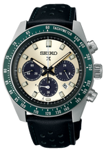 Load image into Gallery viewer, Seiko Prospex Speedtimer Solar Chronograph Ivory Dial Black Leather Strap Watch for Men - SSC943