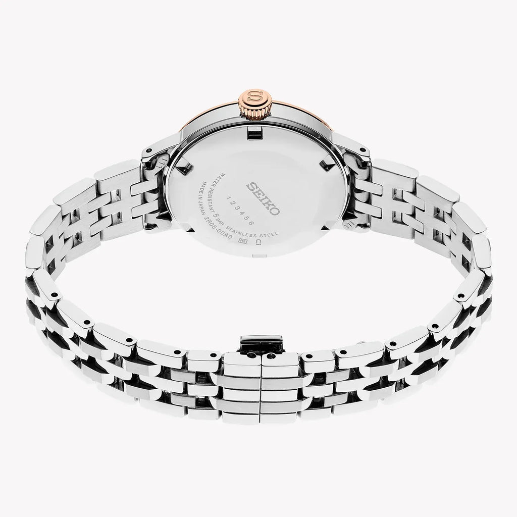 Seiko Presage Cocktail Time Automatic Diamonds White Dial Silver Steel Strap Watch for Women - SRE012J1