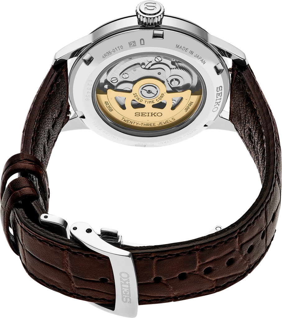 Seiko Cocktail Time Automatic Blue Dial Brown Leather Strap Watch for Men - SRPK15K1
