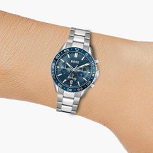Load image into Gallery viewer, Hugo Boss Runner Chronograph Blue Dial Silver Steel Strap Watch for Men - 1514143