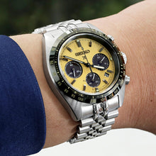 Load image into Gallery viewer, Seiko Prospex Speedtimer Solar Chronograph Gold Dial Silver Steel Strap Watch for Men - SSC817