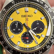 Load image into Gallery viewer, Seiko Prospex Speedtimer Solar Chronograph Yellow Dial Silver Steel Strap Watch for Men - SSC929