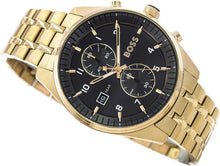 Load image into Gallery viewer, Hugo Boss Skytraveller Chronograph Black Dial Gold Steel Strap Watch for Men - 1514152