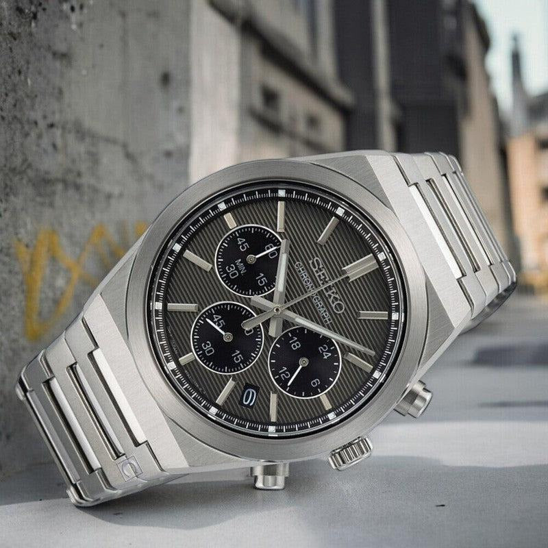 Seiko Conceptual Chronograph Grey Dial Silver Steel Strap Watch for Men - SSB455P1