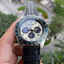 Load image into Gallery viewer, Seiko Prospex Speedtimer Solar Chronograph Ivory Dial Black Leather Strap Watch for Men - SSC943